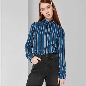 Wild Fable Black and Blue Striped Blouse